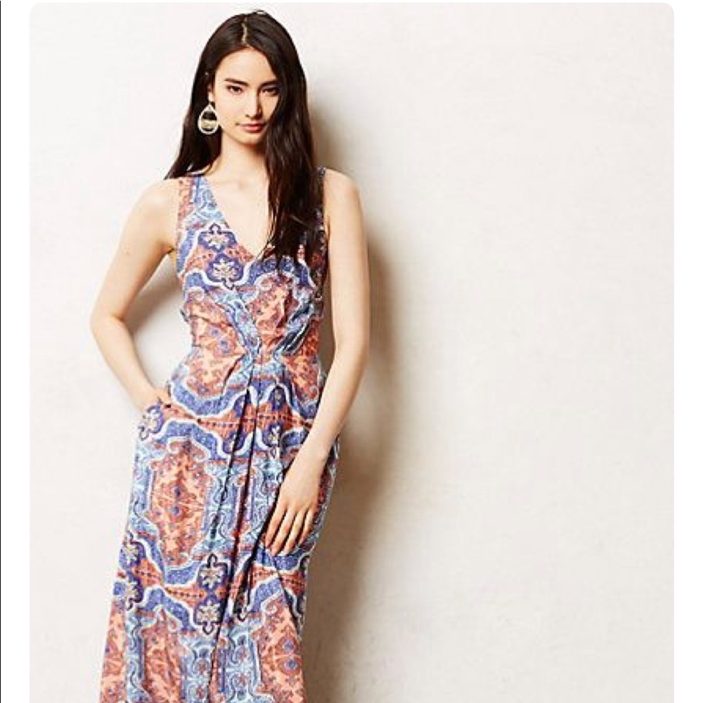 Anthropologie Blue and Orange Maxi Dress